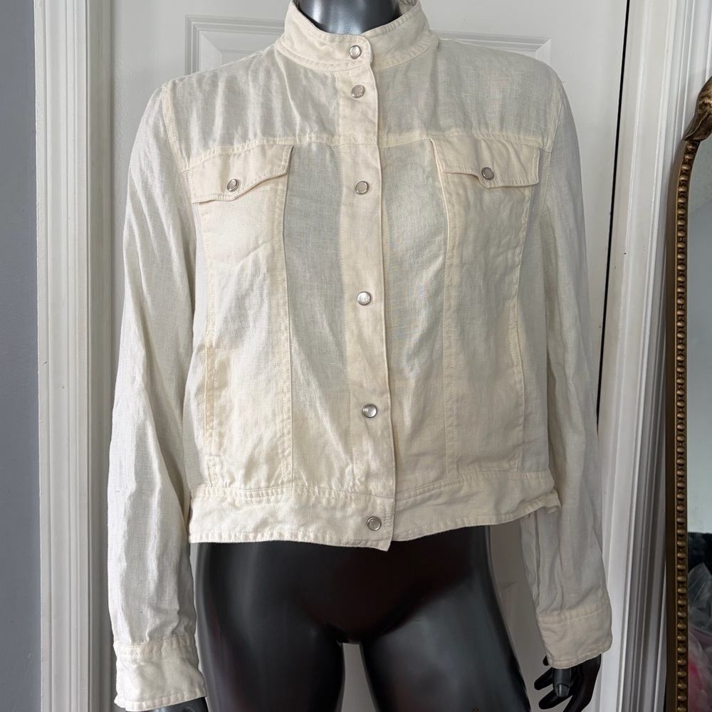 Vintage CAROLE LITTLE 100% Linen Cream Lightweight Jacket